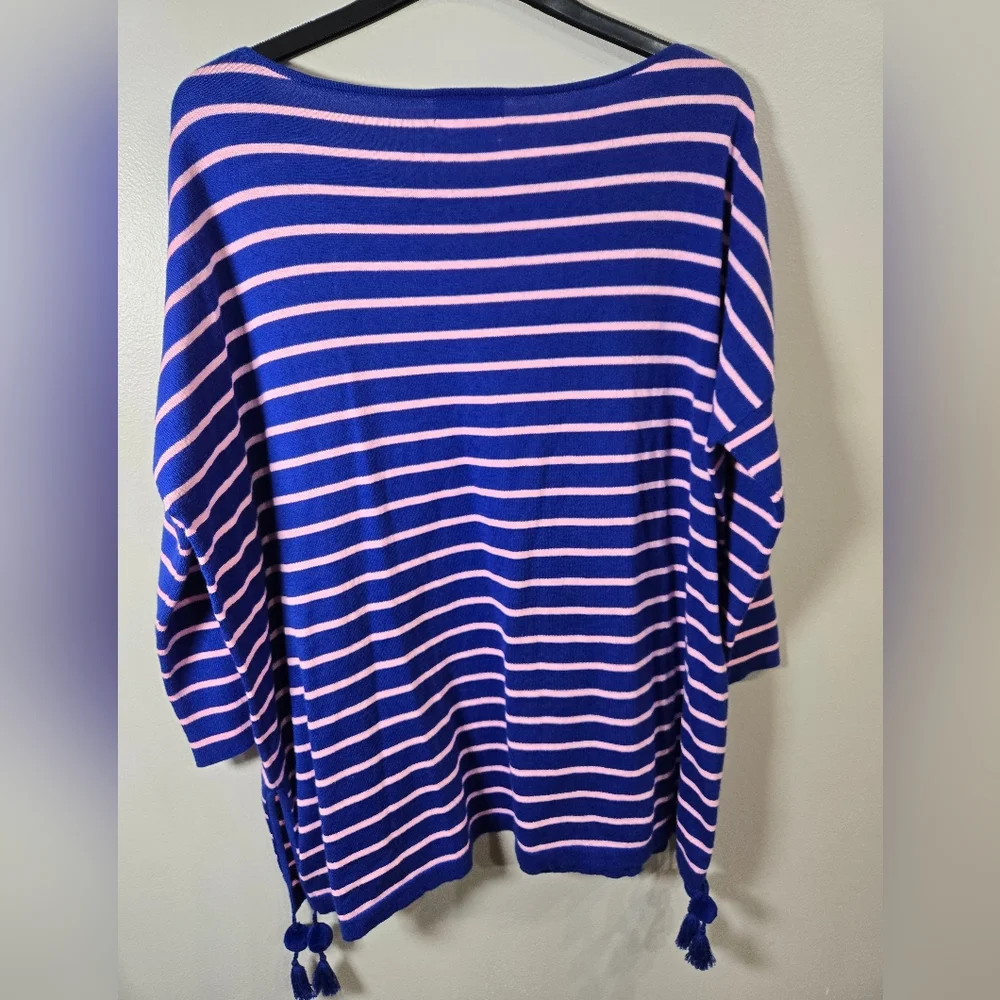 Lilly Pulitzer Navy and Pink Striped Top Sz Small 67% Cotton 37% Espandex